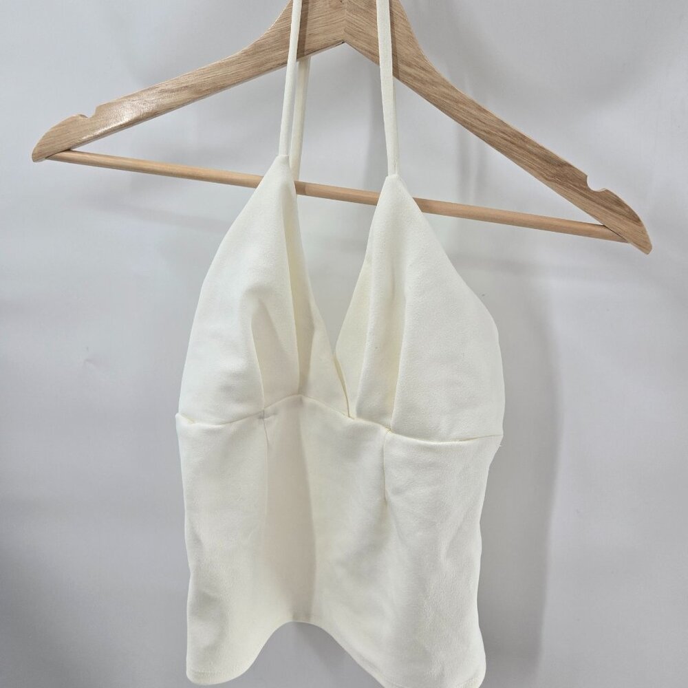 Lulus White/Cream V-Neck Halter Adjustable Strap Top Size Small